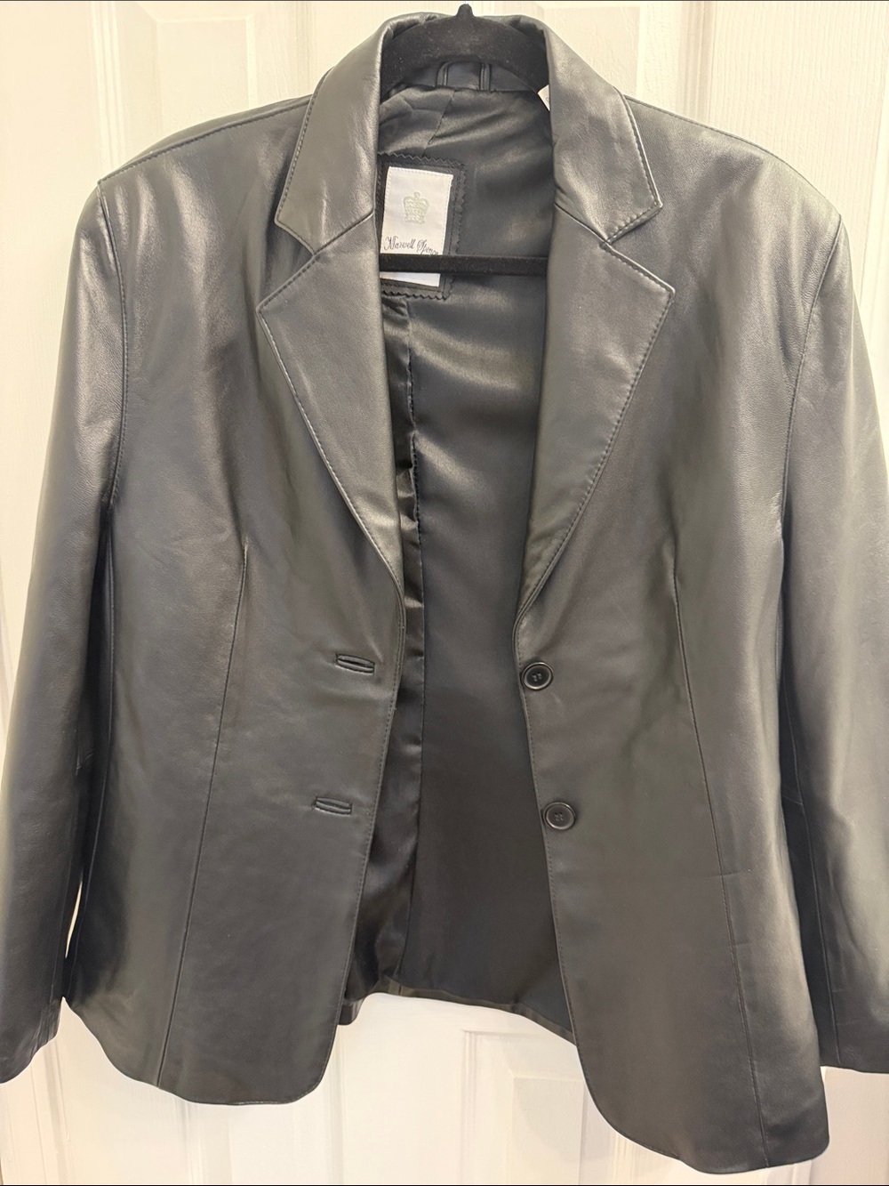 Classic Black Leather Blazer Jacket - Womens